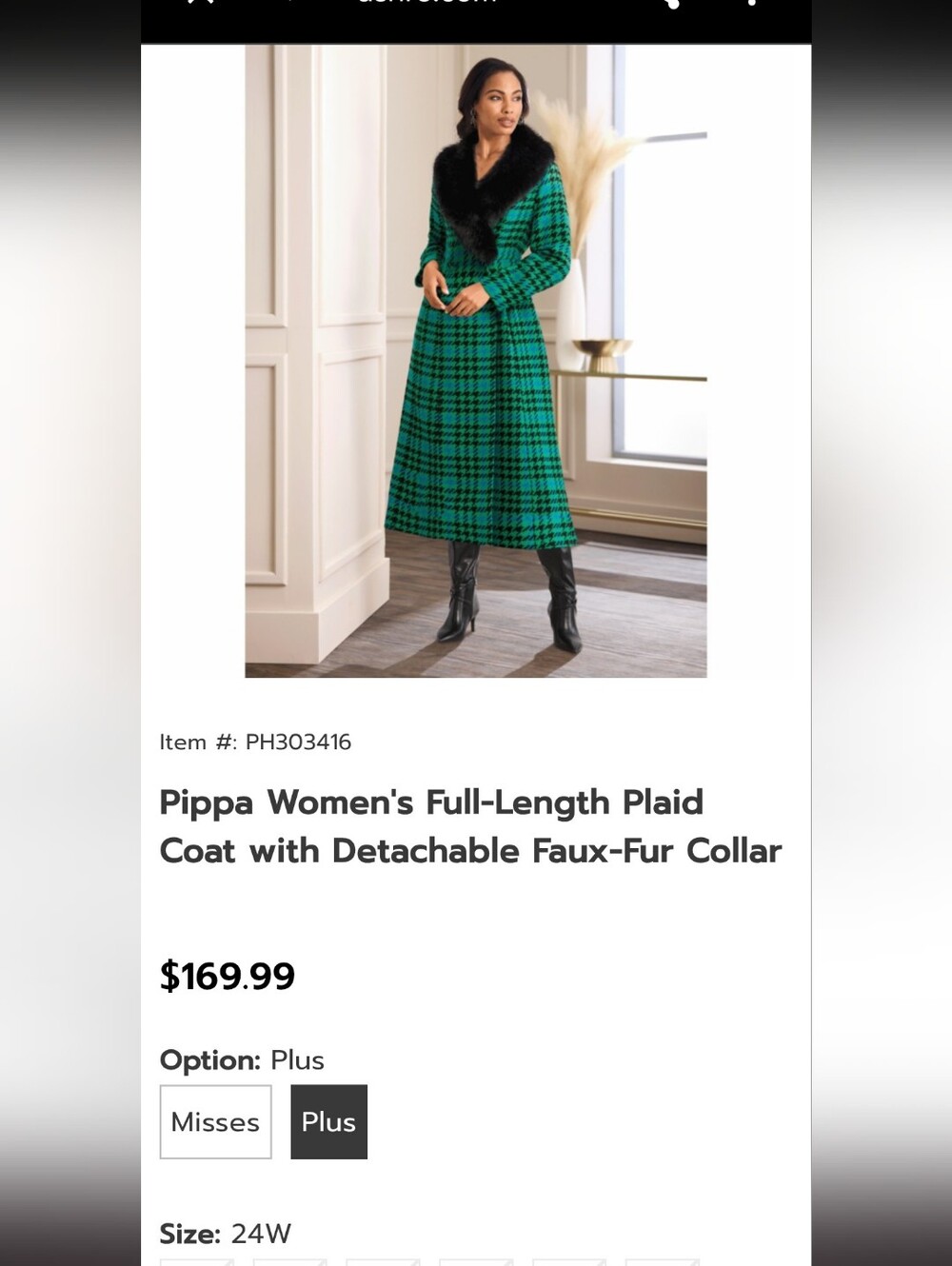 Ashro Green Plaid Maxi Coat with Black Faux-Fur Collar 😮‍💨🔥🫰🏾(NWOT)